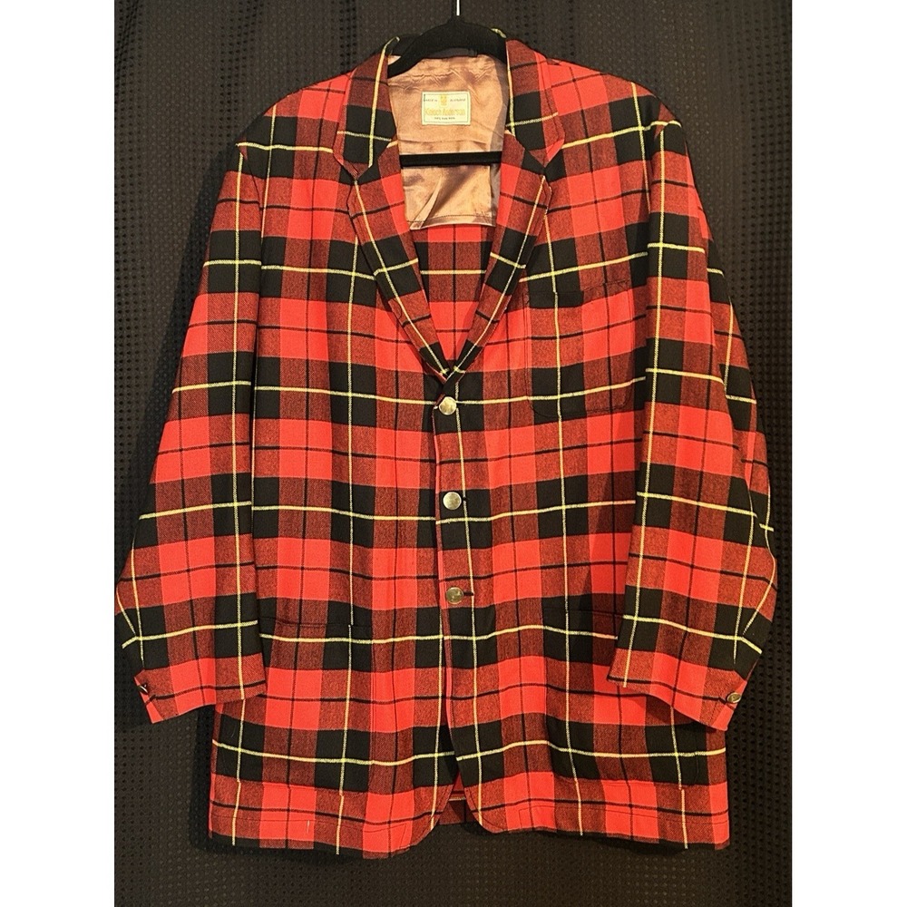 Vintage Kinloch Anderson Mens Tartan Plaid Blazer Jacket 100% Wool Scotland